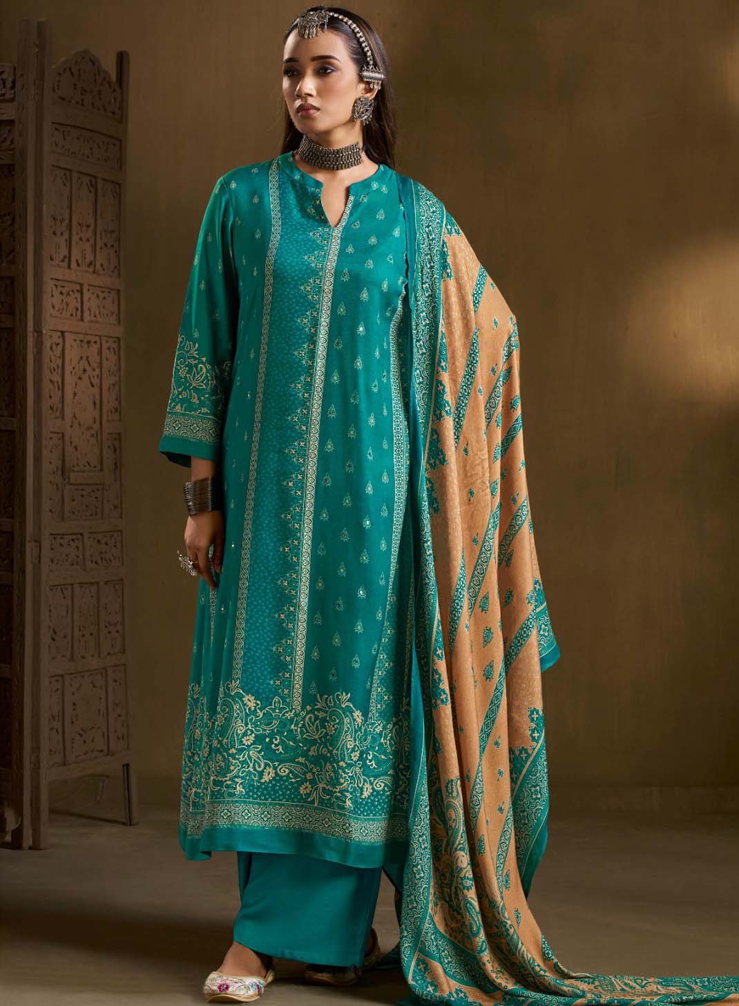 Printed Unstitched Pashmina Winter Suit Set Material for Women