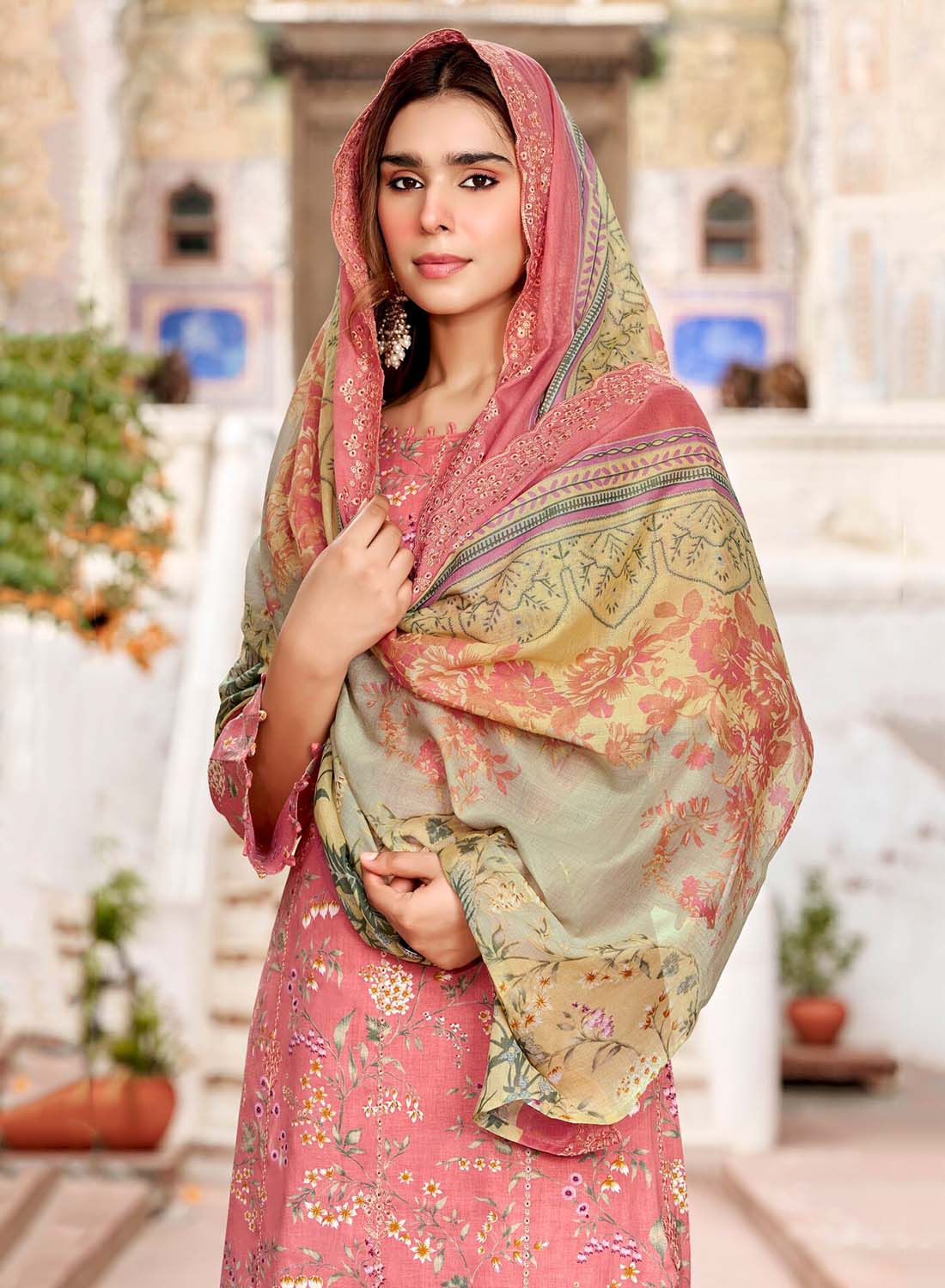 Pure Cotton Pakistani Unstitched Suit Material with Chikankari Embroidery Pink