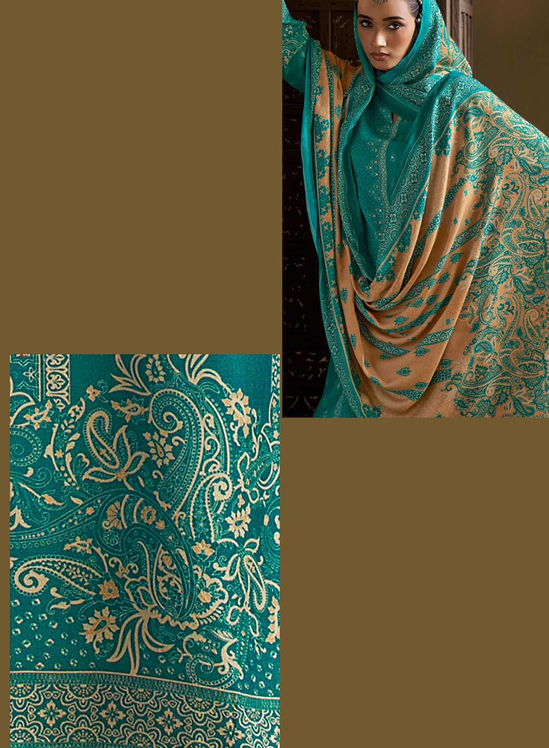 Printed Unstitched Pashmina Winter Suit Set Material for Women