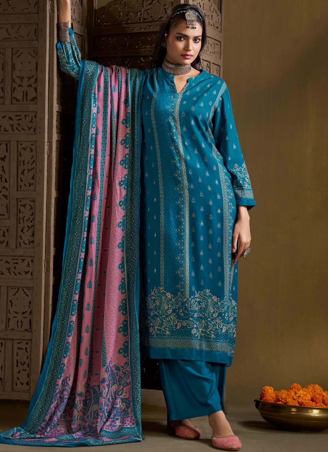 Printed Unstitched Pashmina Winter Suit Dress Material for Women
