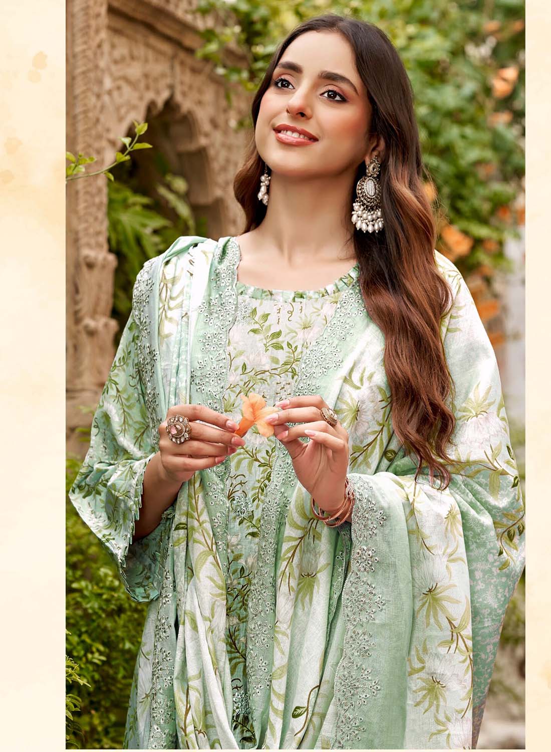 Pure Cotton Pakistani Unstitched Suit Material with Chikankari Embroidery Green