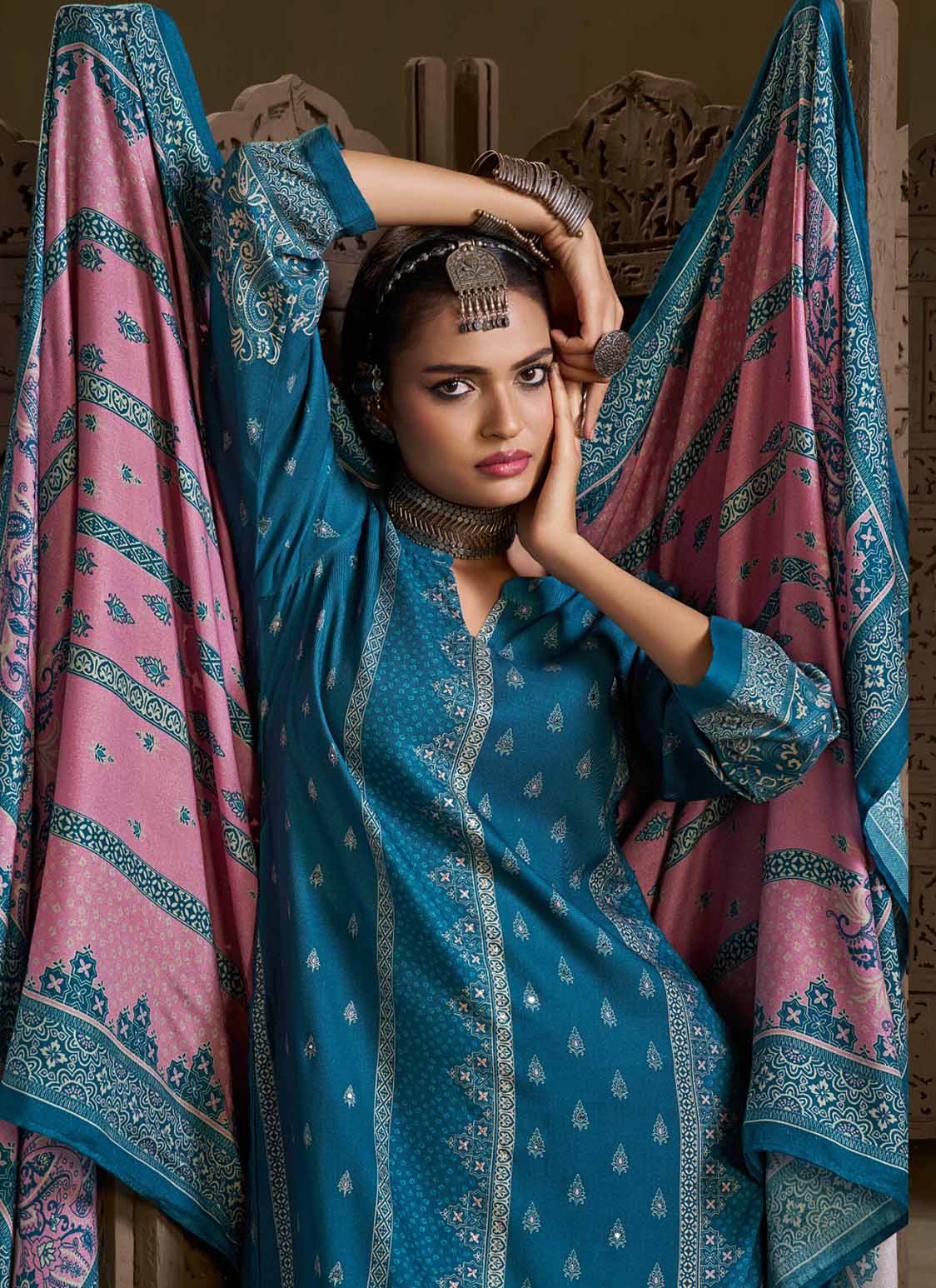 Printed Unstitched Pashmina Winter Suit Dress Material for Women