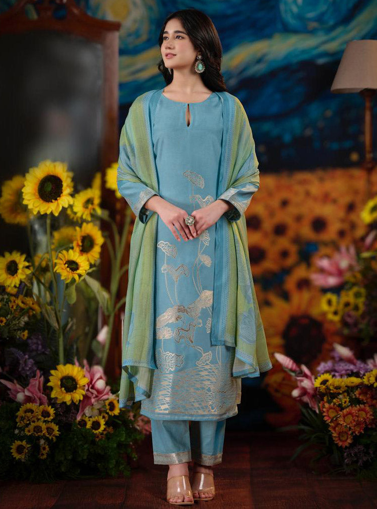 Premium Party Wear Muslin Jacquard Unstitched Suit Fabric for Women