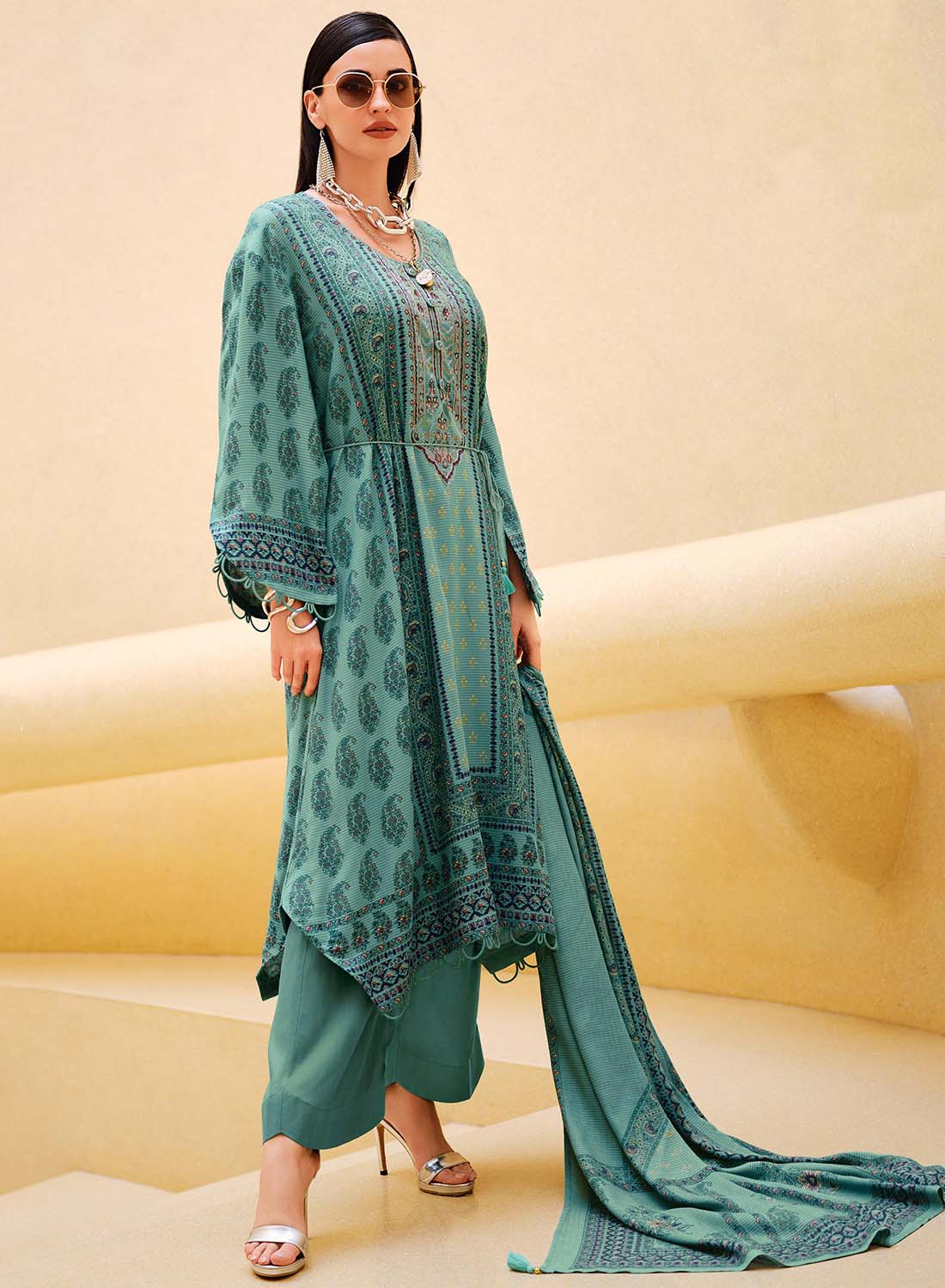 Pashmina Unstitched Winter Salwar Suit Set Dress Material with Embroidery