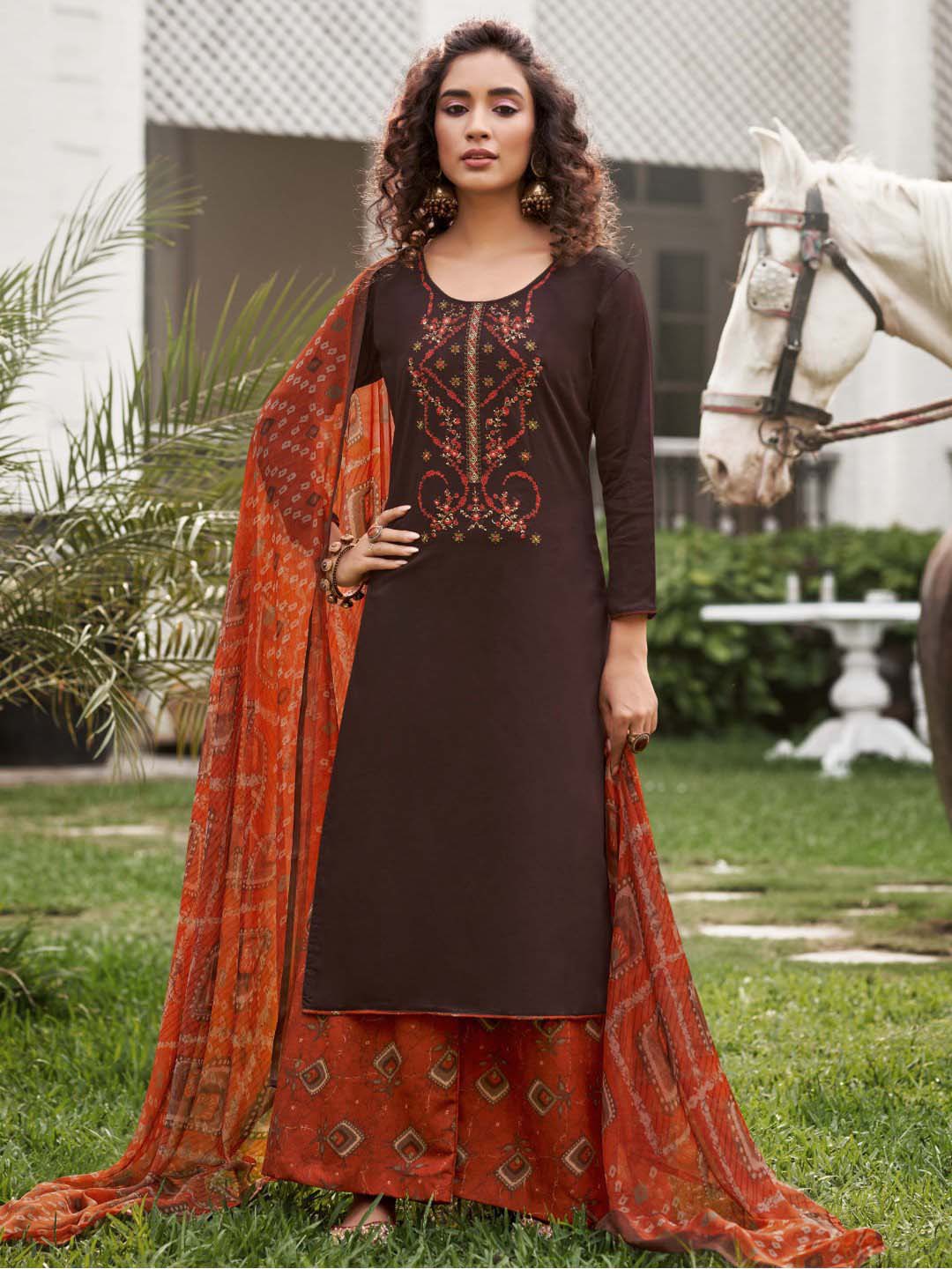 Women Unstitched Cotton Salwar Suit Dress Material with Embroidery
