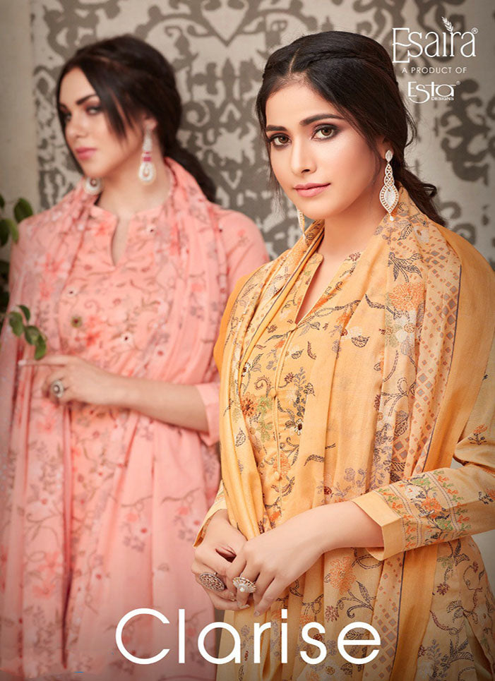 Unstitched Orange Printed Cotton Suits Dress Materials for Ladies