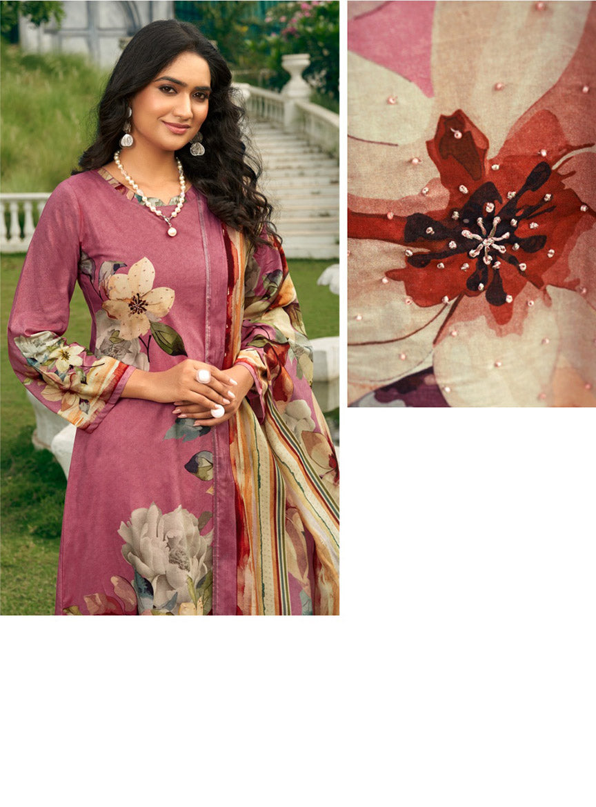 Pink Pashmina Winter Unstitched Salwar Suit Set Material for Women