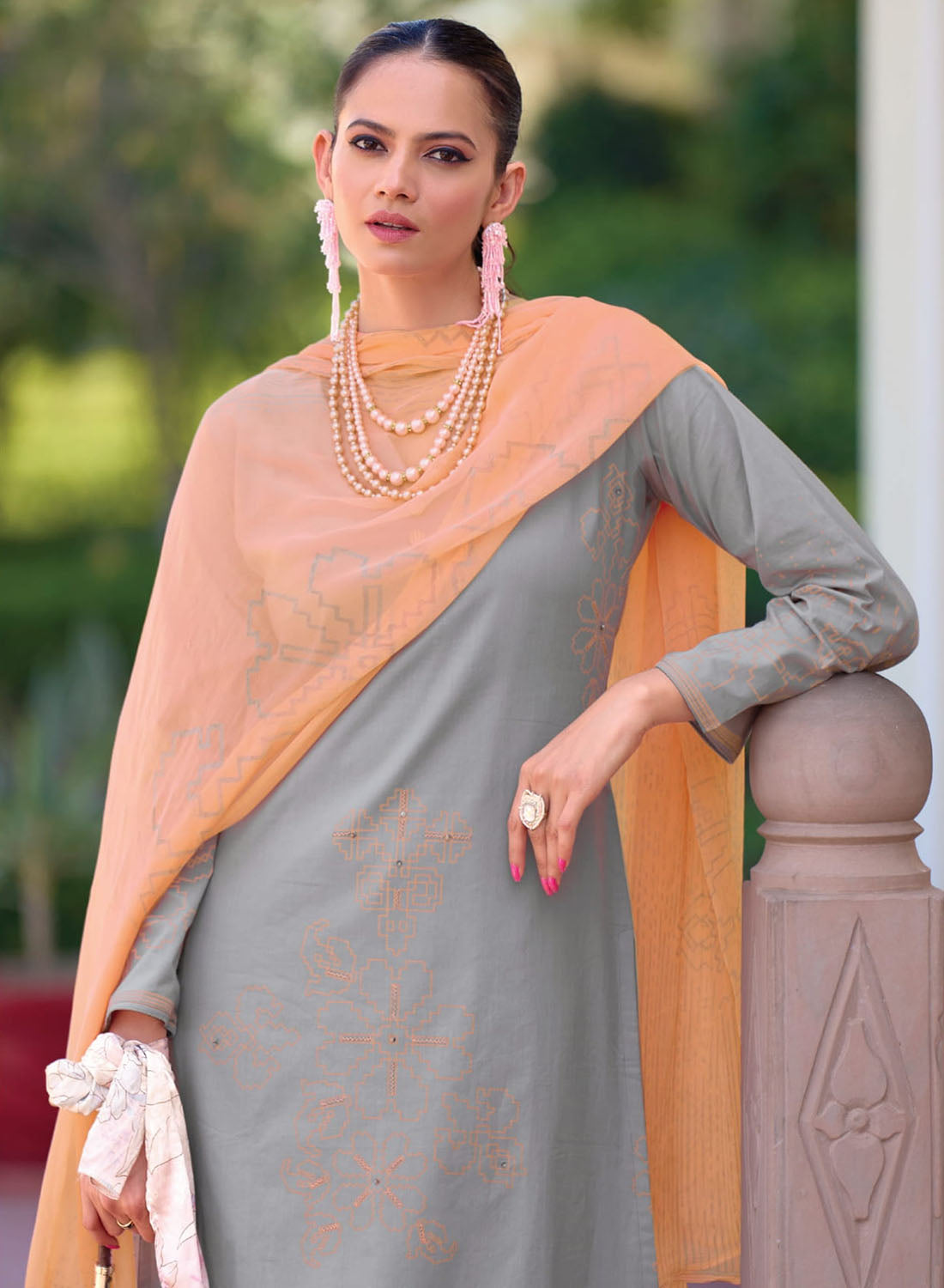 Fancy Pure Lawn Cotton Grey Unstitched Suit Dress Material for Women