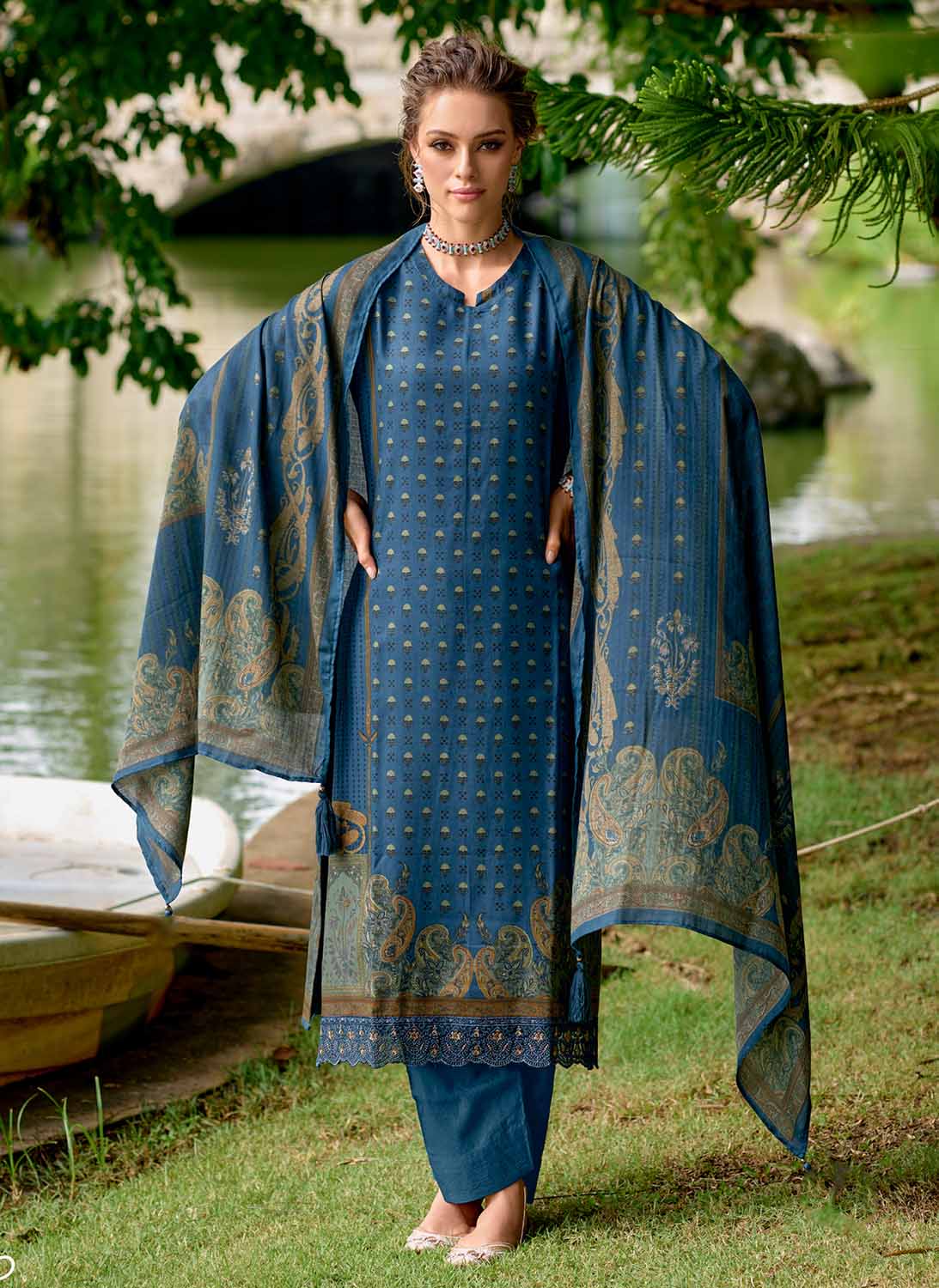 Kilory Blue Unstitched Pashmina Winter Suit Dress Material for Ladies Stilento Kilory Blue Unstitched Pashmina Winter Suit Dress Material for Ladies Stilento