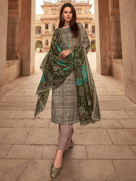 Mumtaz Arts Unstitched Brown Pashmina Winter Suit with Embroidery Mumtaz Arts