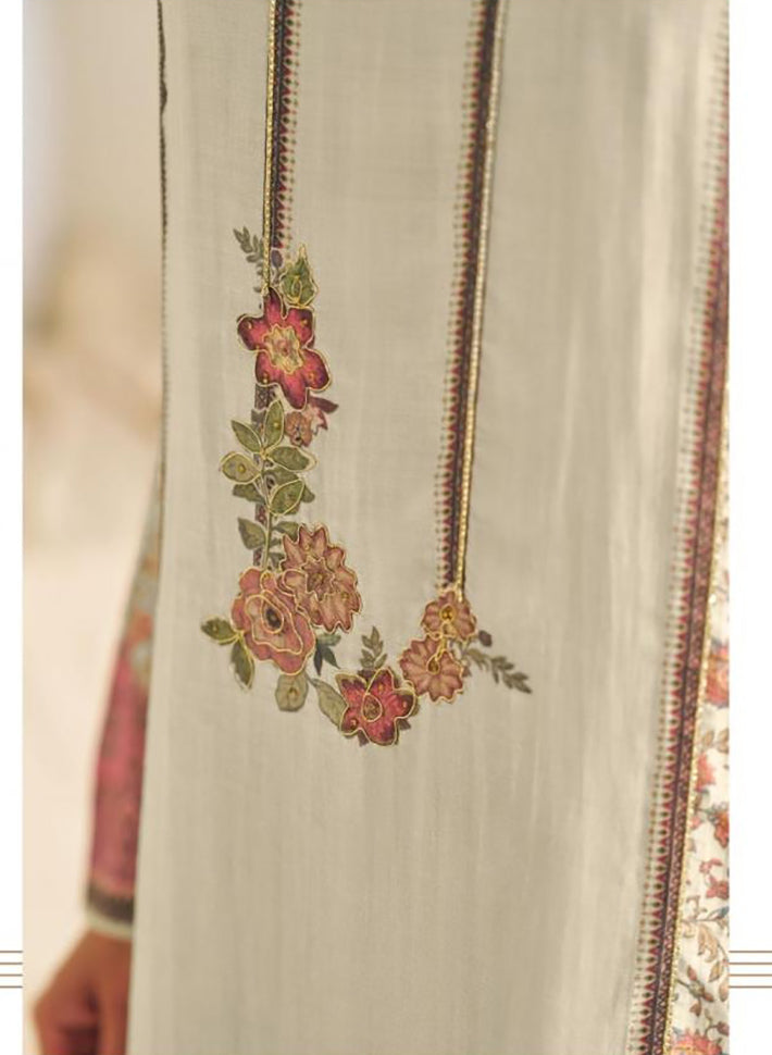 Unstitched Winter Pashmina Suit Dress Material with Muslin Dupatta