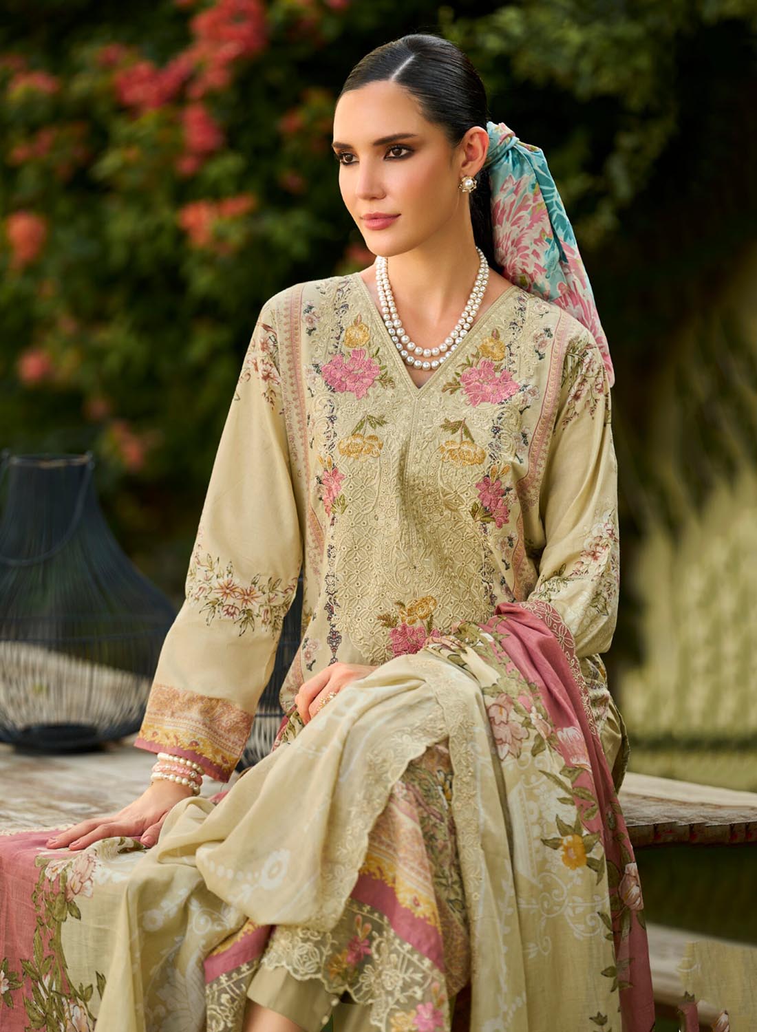 Unstitched Pakistani Cotton Suit Dress Material for Women with Embroidery