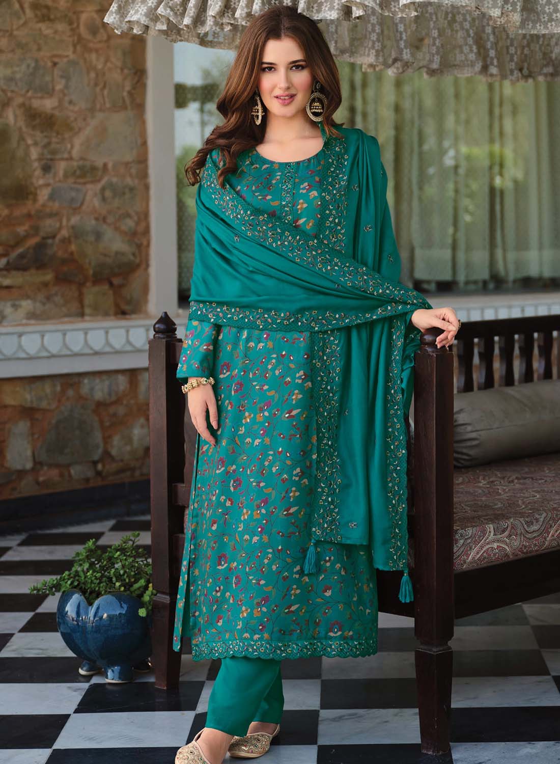 Pure Viscose Pashmina Unstitched Winter Salwar Suit Material for Women