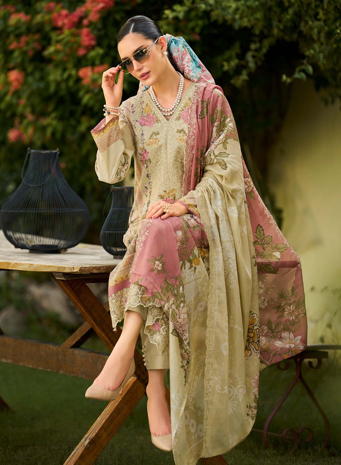 Unstitched Pakistani Cotton Suit Dress Material for Women with Embroidery