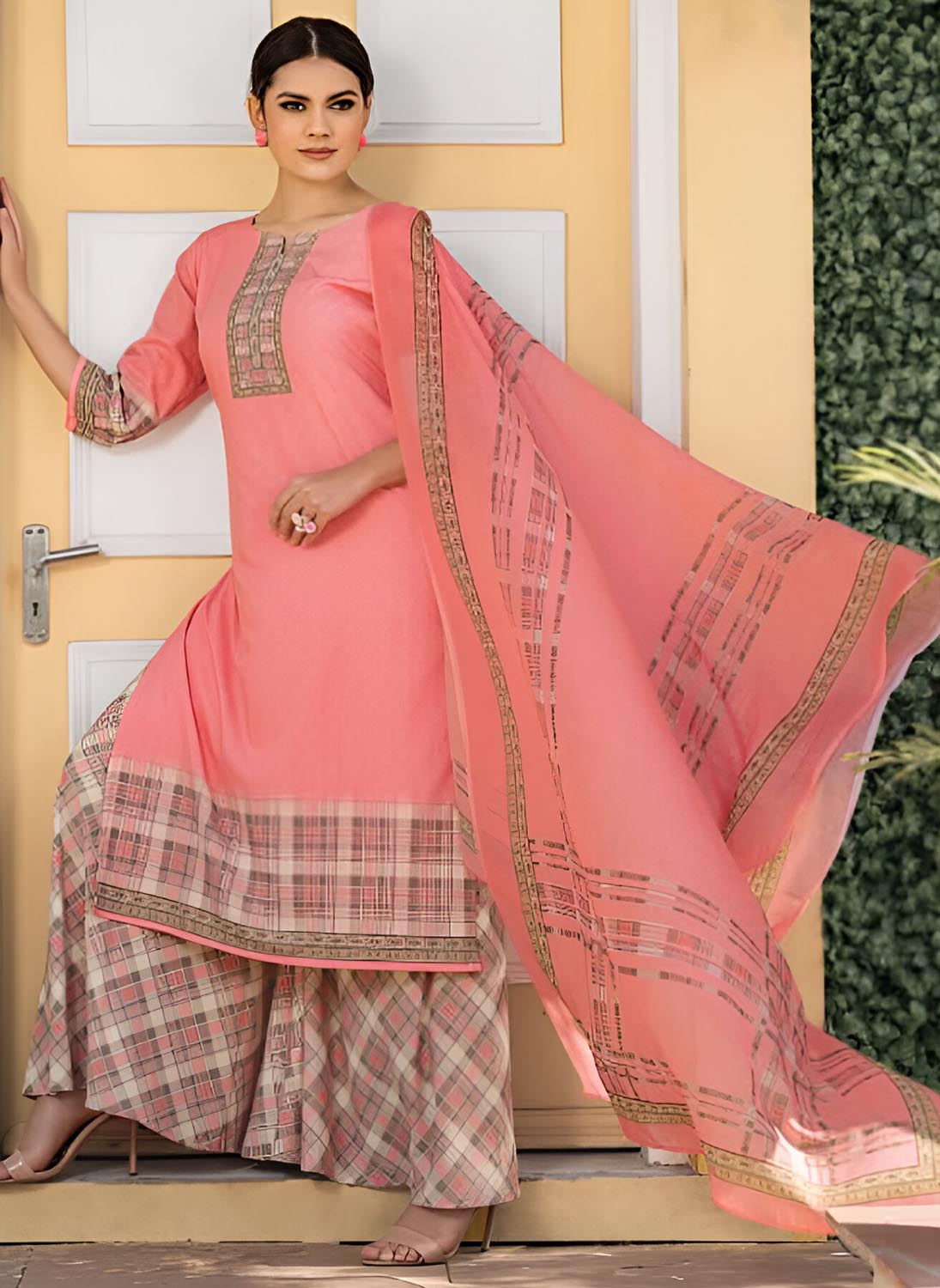 Rivaa Peach Pashmina Unstitched Winter Suit Dress Material for Ladies