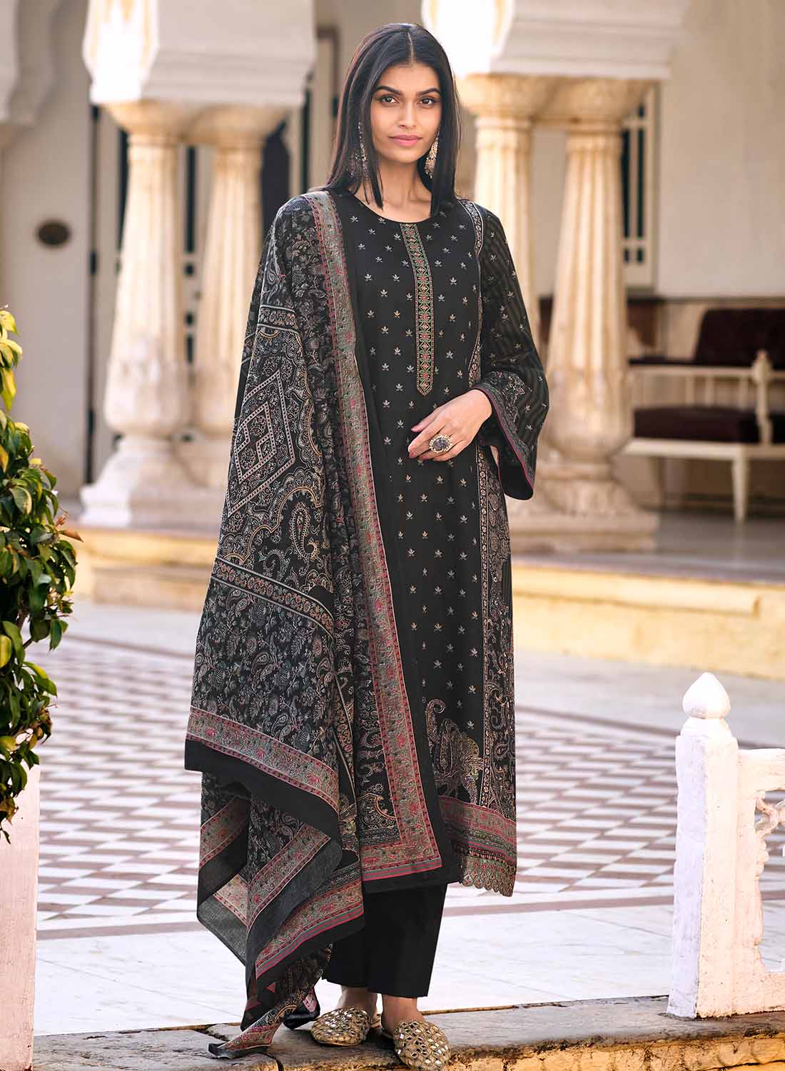Mumtaz Arts Pure Cotton Satin Black Unstitched Suit Dress Material