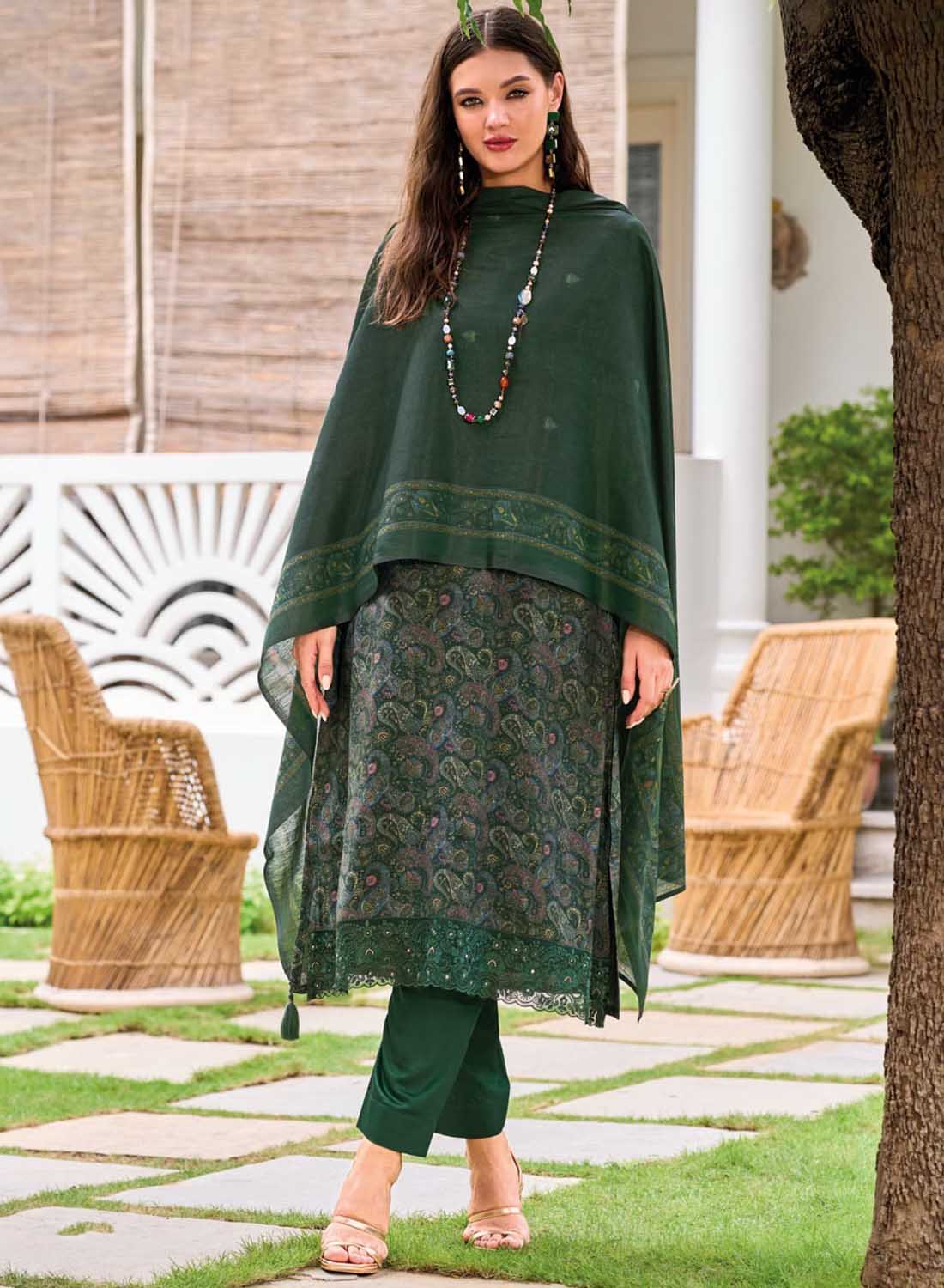 Green Viscose Modal Silk Unstitched Salwar Suit Set Material for Women