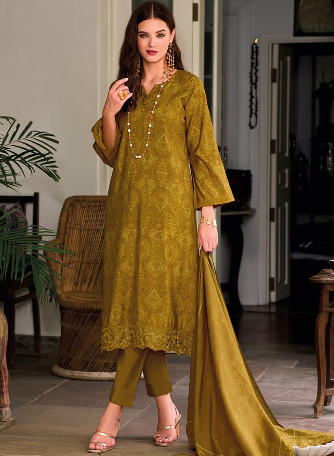 Mustard Viscose Modal Silk Unstitched Salwar Suit Set Material for Women
