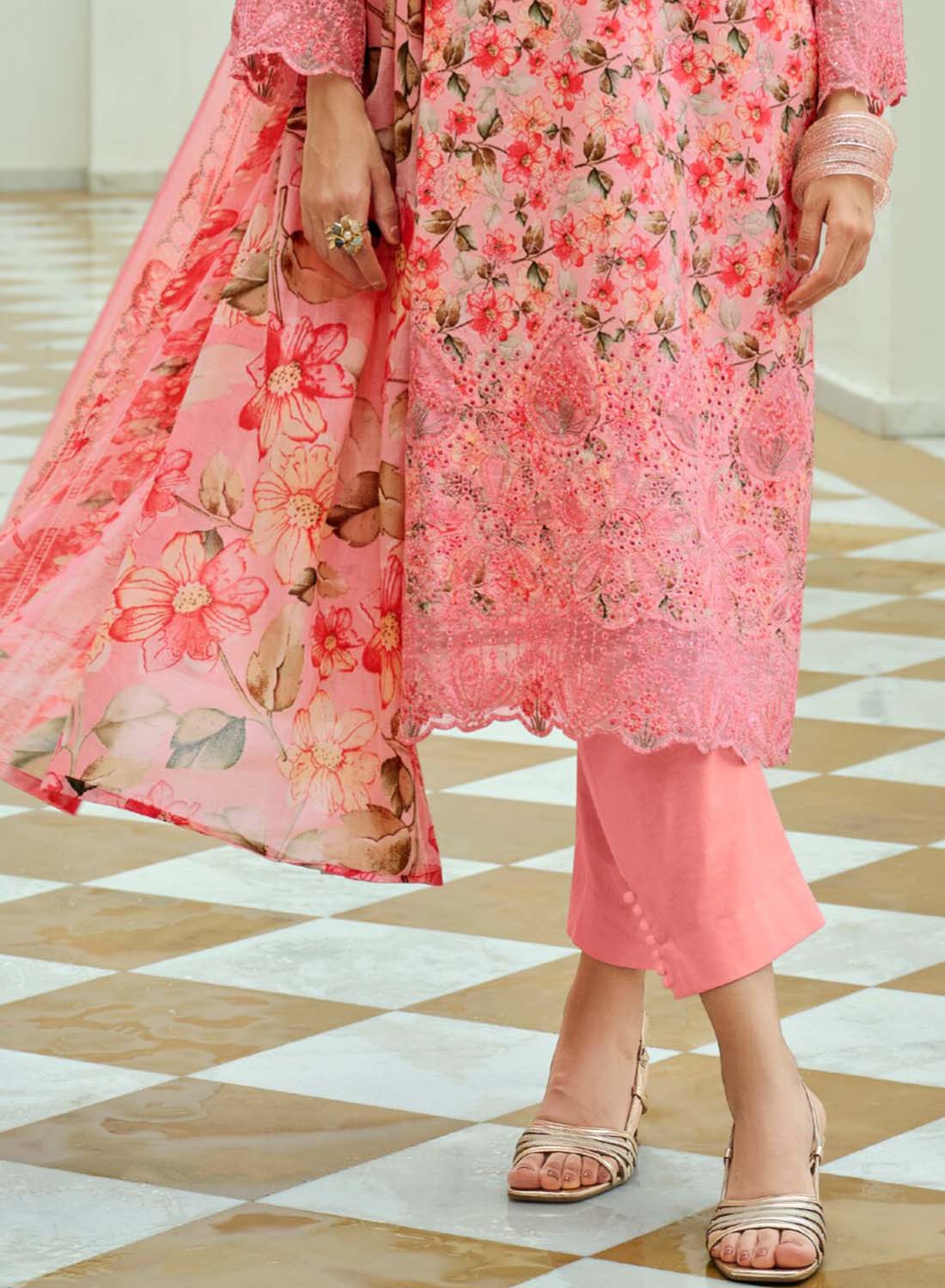 Pure Cotton Unstitched Pakistani Suit Dress Material with Embroidery Pink