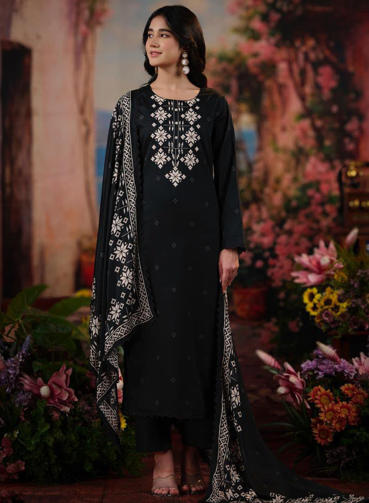 Pure Cotton Black Unstitched Suit Dress Material with Hand Work for Wo – Stilento