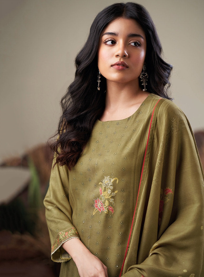 Ganga Woolen Pashmina Unstitched Winter Salwar Suit Set for Women