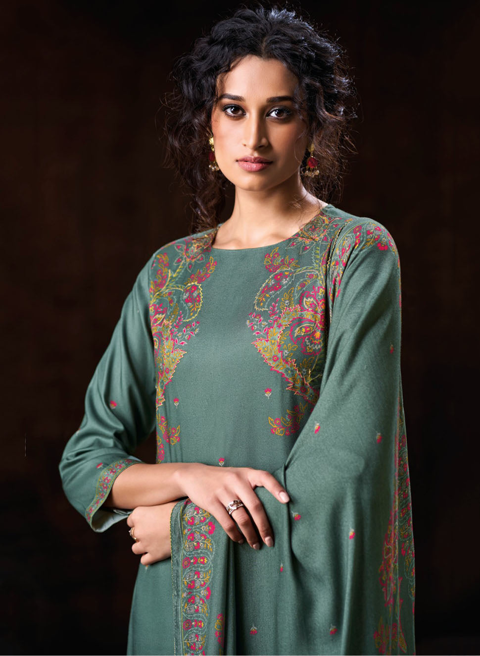 Ganga Woolen Pashmina Winter Unstitched Salwar Suit Set Dress Material