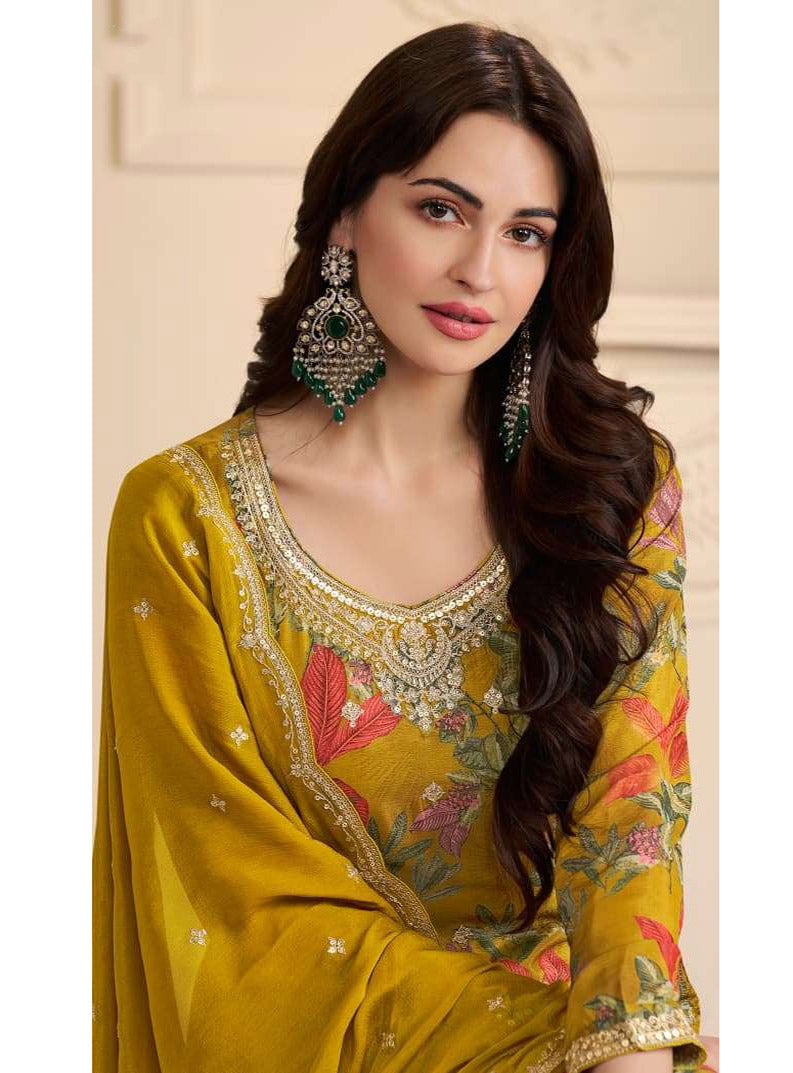 Party Wear Chinnon Unstitched Suit Dress Material with Embroidery