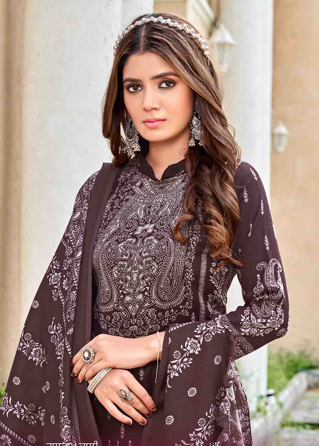 Pashmina Winter Unstitched Women Suit Dress Material with Shawl