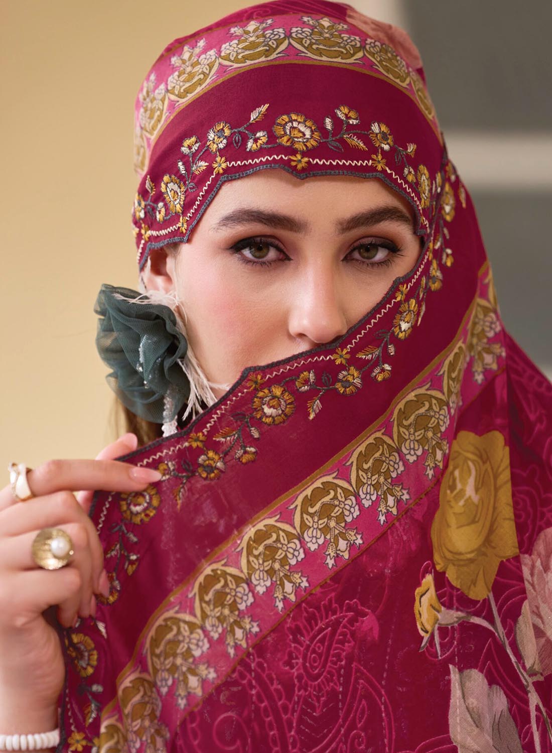 Pure Cotton Red Unstitched Pakistani Suit Material with Neck Embroidery