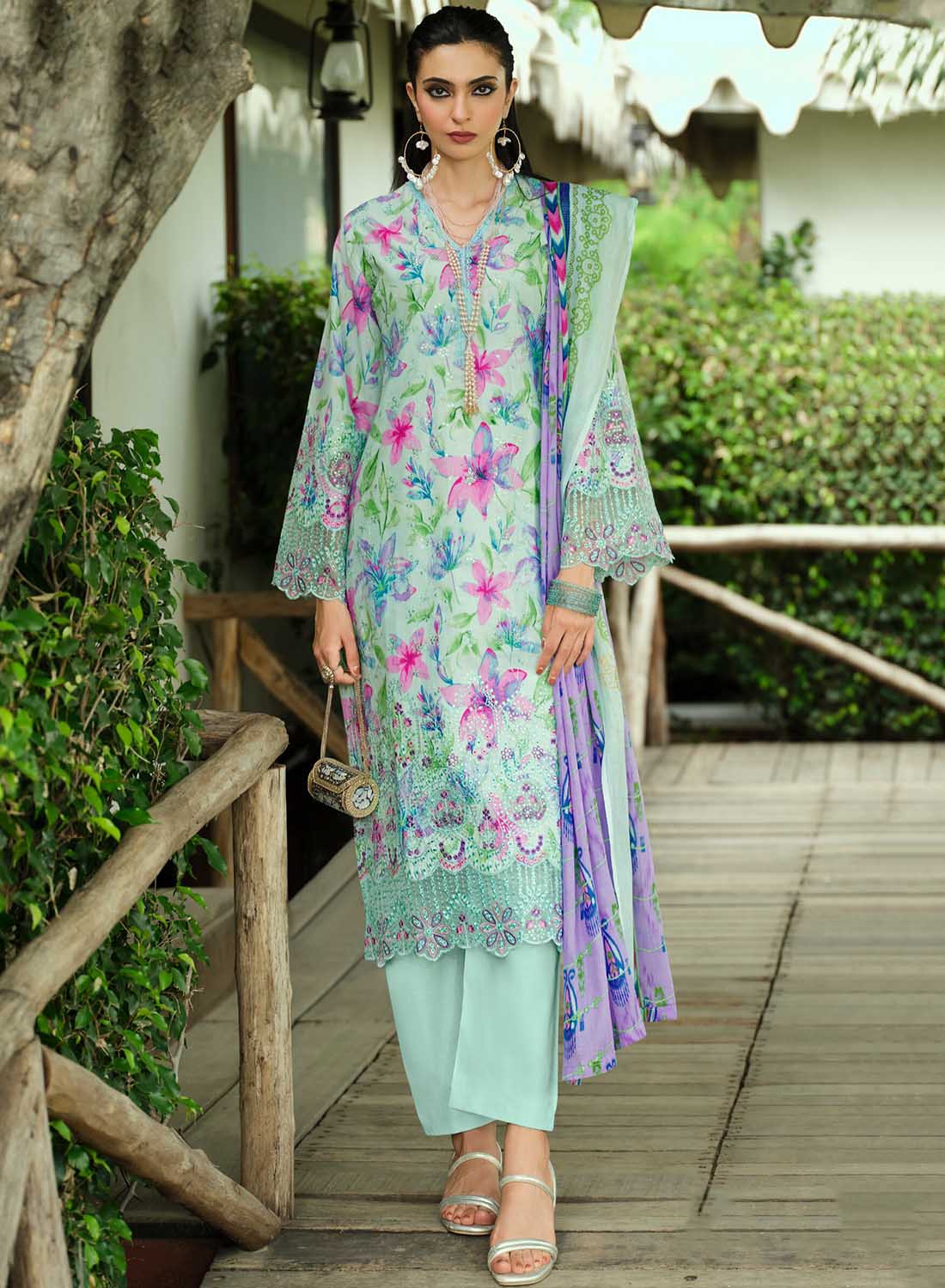 Pure Cotton Unstitched Pakistani Suit Material with Embroidery for Women