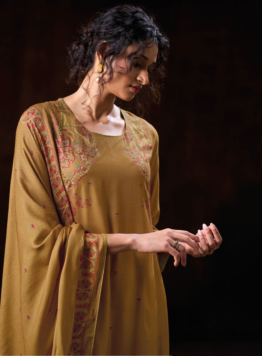Ganga Woolen Pashmina Winter Unstitched Suit Set Dress Material