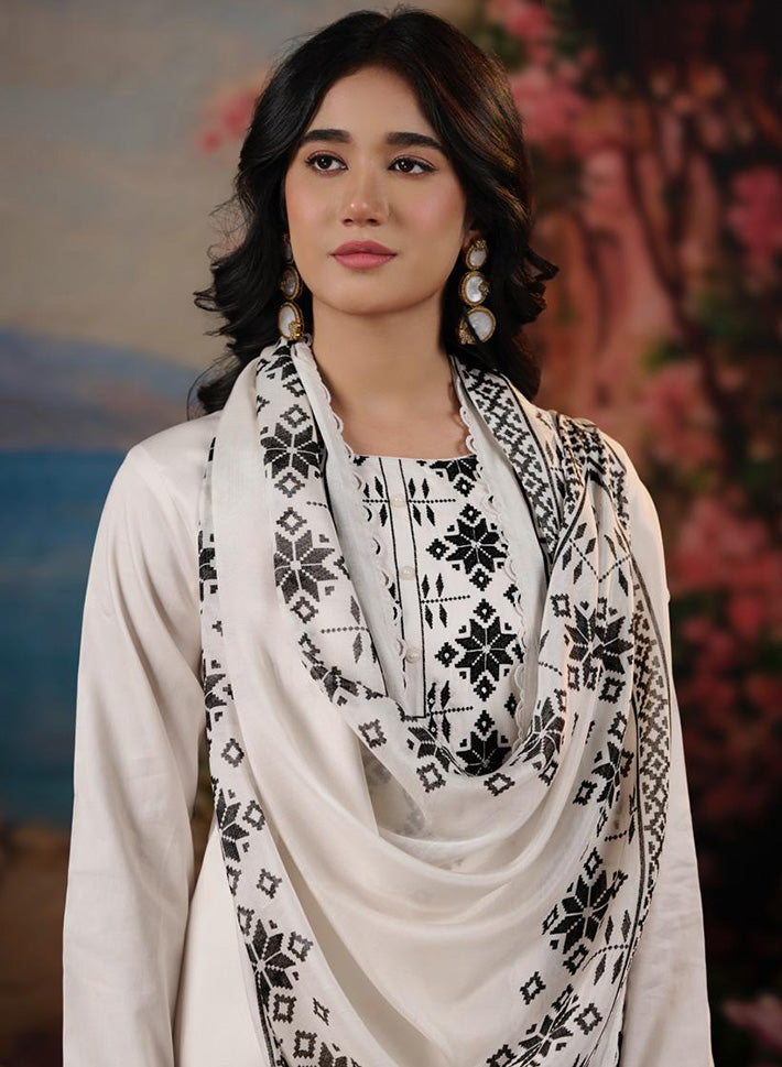 Pure Cotton Off-White Unstitched Suit Dress Material with Hand Work for Women