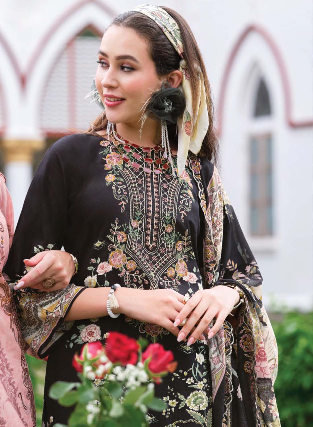 Pure Cotton Black Unstitched Pakistani Suit Material with Neck Embroidery