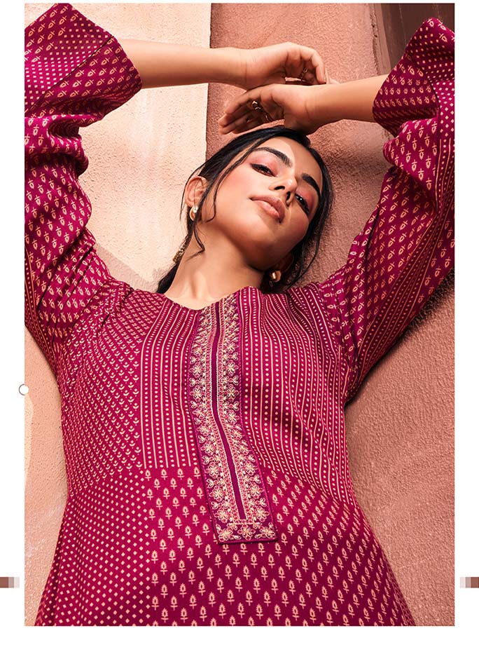 Mumtaz Arts Magenta Cotton Satin Unstitched Suit Material with Embroidery