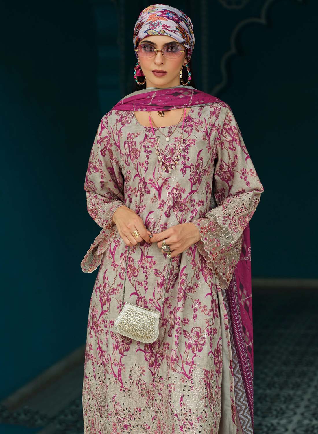 Pure Cotton Unstitched Pakistani Suit Dress Material with Embroidery Grey