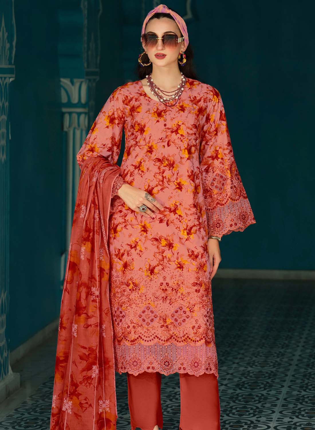 Pure Cotton Unstitched Pakistani Suit Material with Embroidery