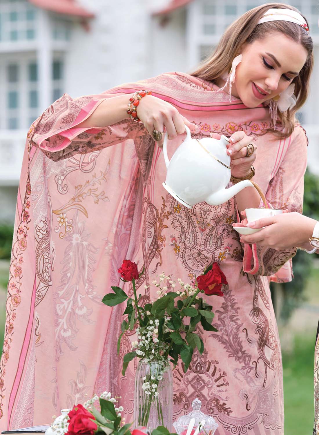 Pure Cotton Pink Unstitched Pakistani Suit Material with Neck Embroidery