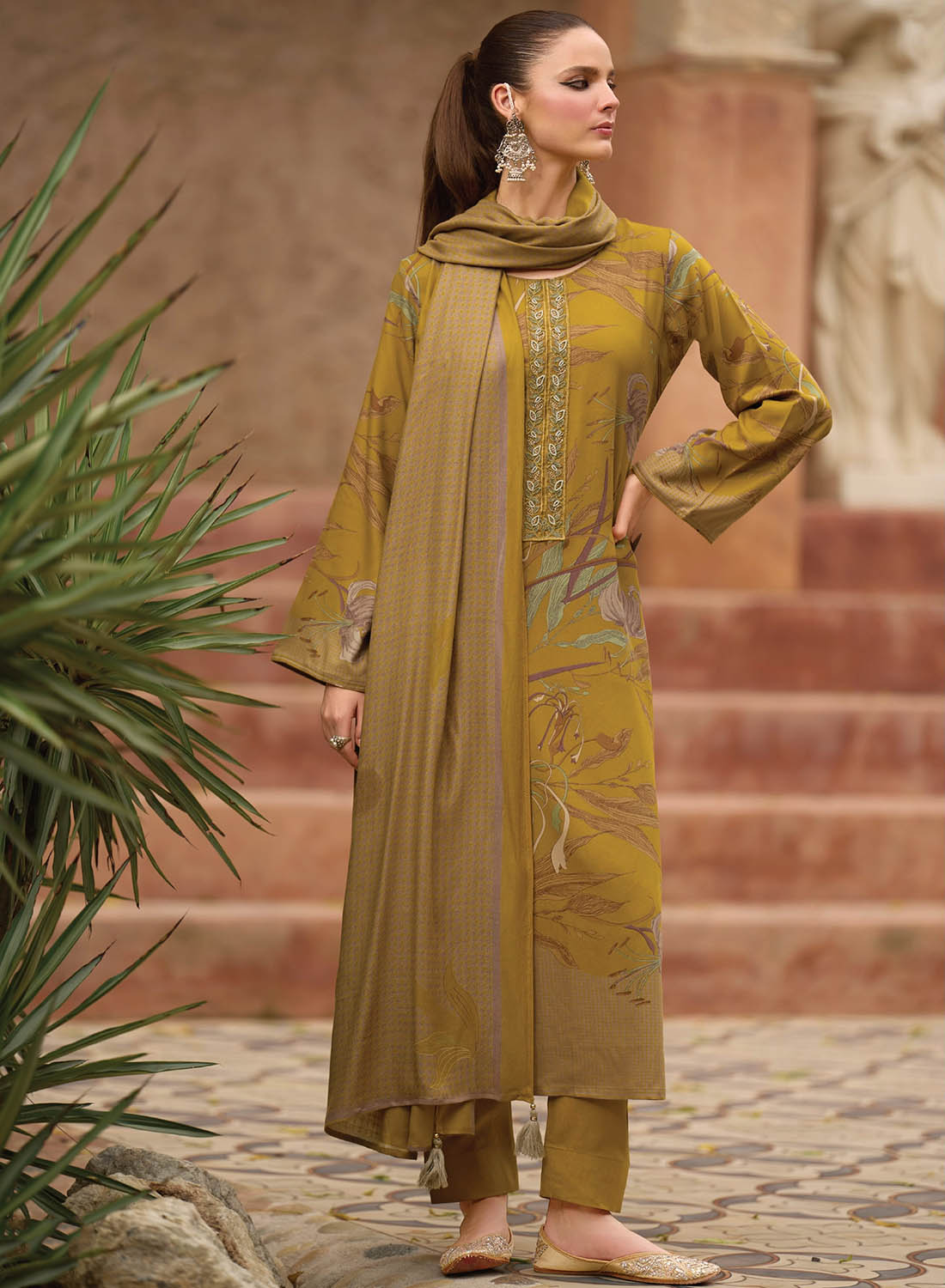 Fancy Viscose Pashmina Foil Print Unstitched Winter Suit Dress Material