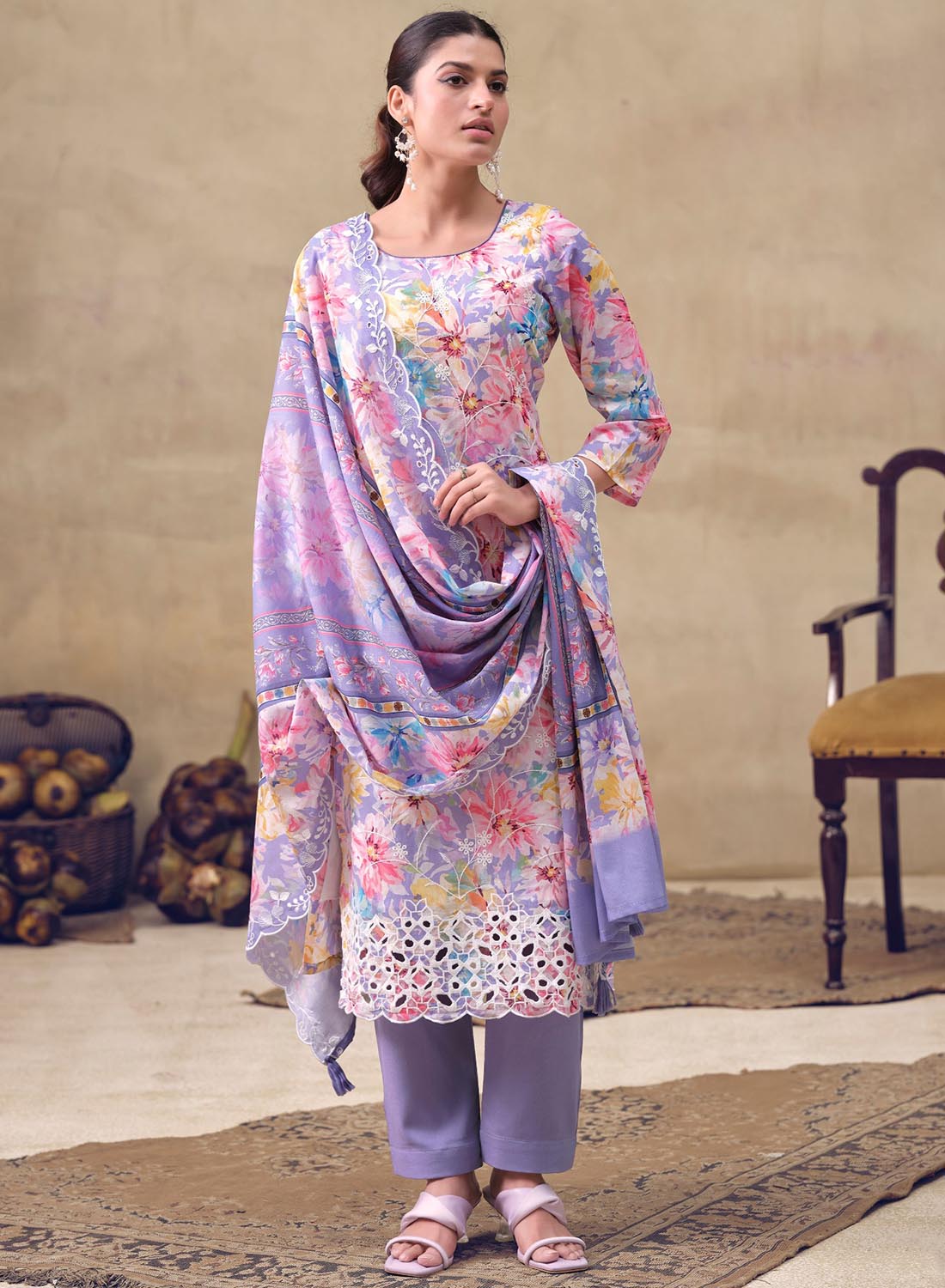 Purple Lawn Cotton Unstitched Suit Dress Material with Chikankari Embr – Stilento