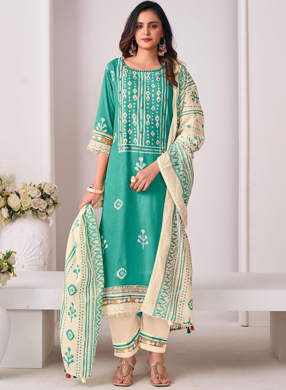 Block Print Unstitched Cotton Suit Dress Material with Dupatta
