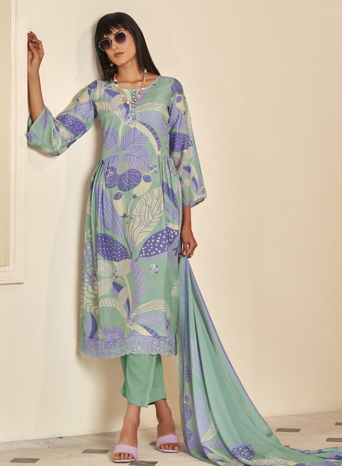 Party Wear Pure Muslin Unstitched Salwar Suit Dress Material for Women