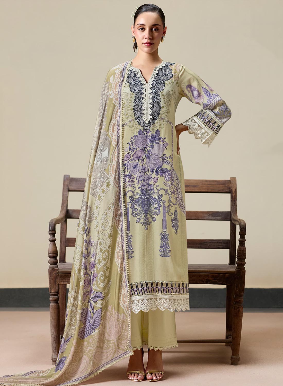 Unstitched Pure Muslin Pakistani Suit Dress Material with Embroidery