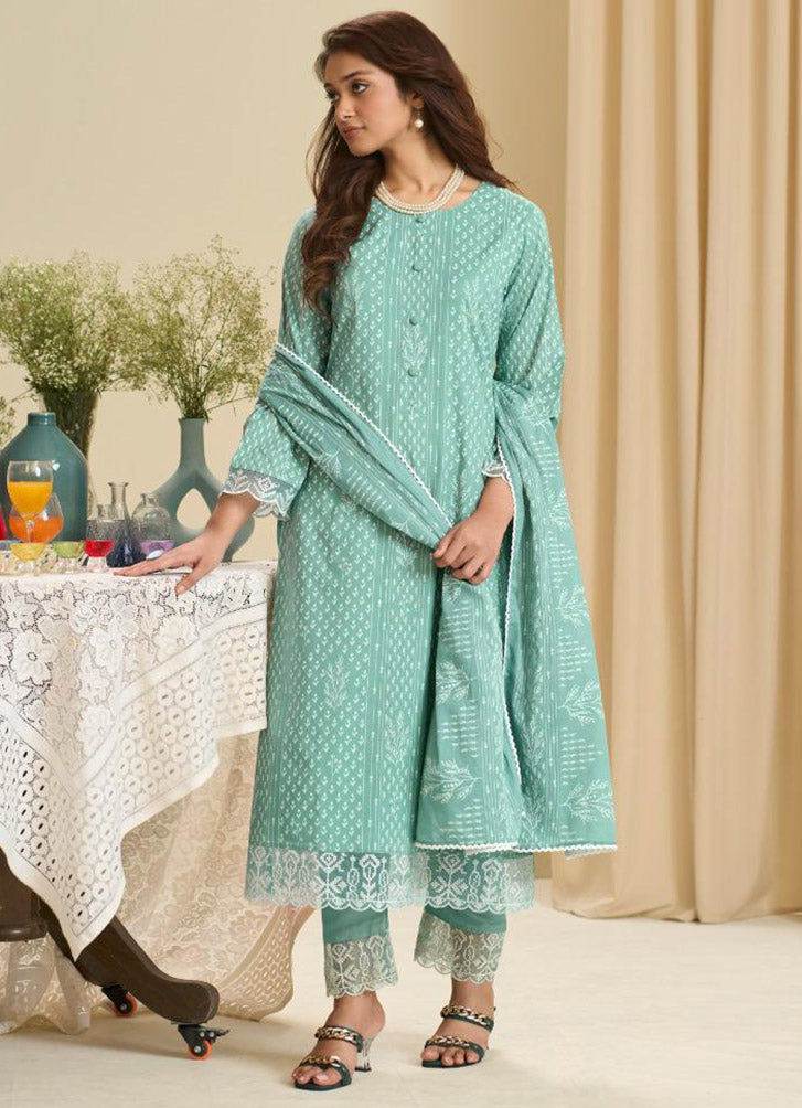 Pure Cambric Cotton Unstitched Salwar Suit Set Material with Embroidery