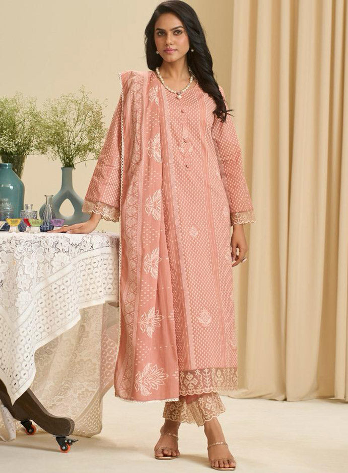 Women's Pure Cambric Cotton Unstitched Salwar Suit Set with Embroidery