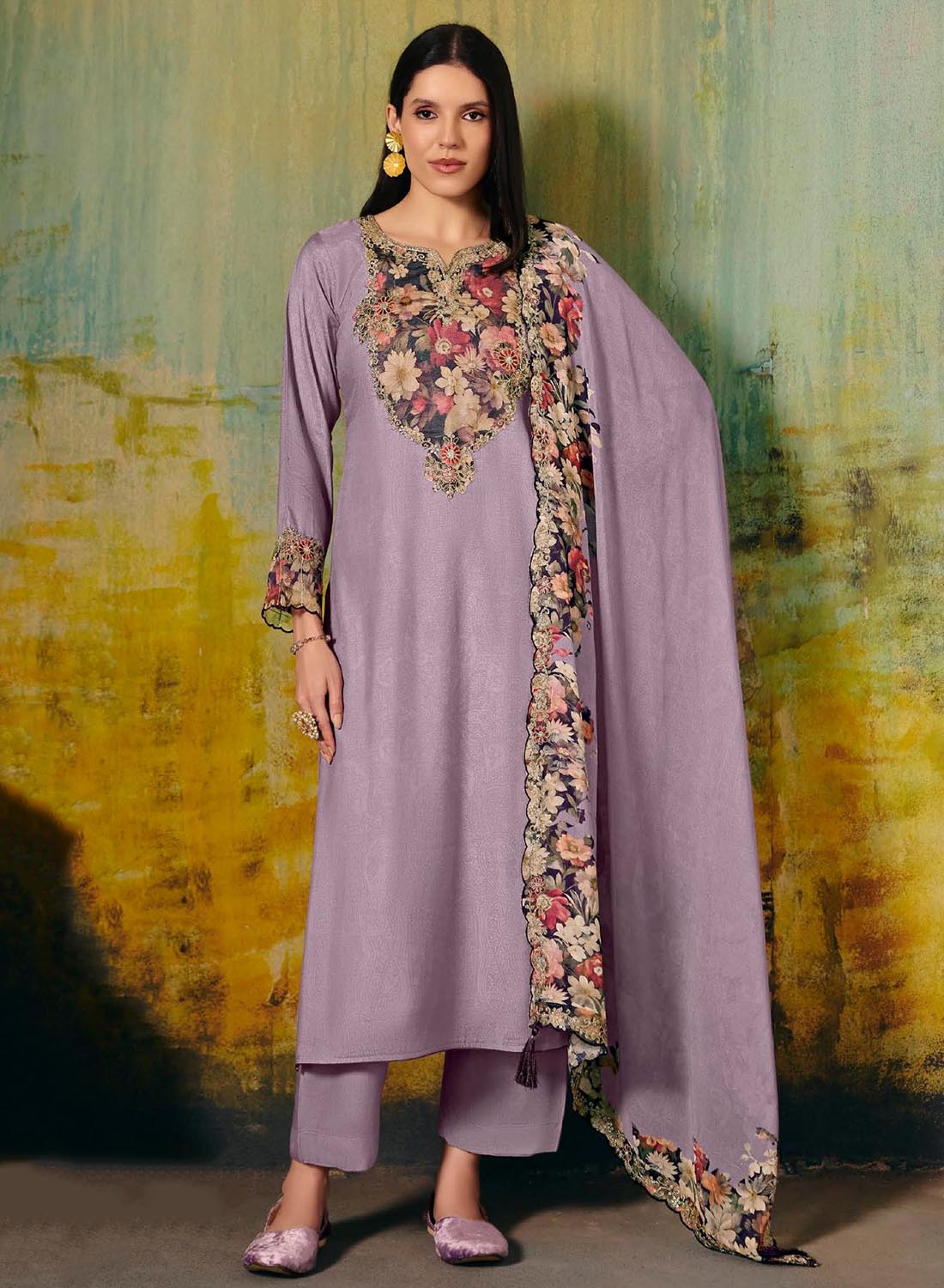 Party Wear Muslin Purple Unstitched Salwar Suit Set Material for Women
