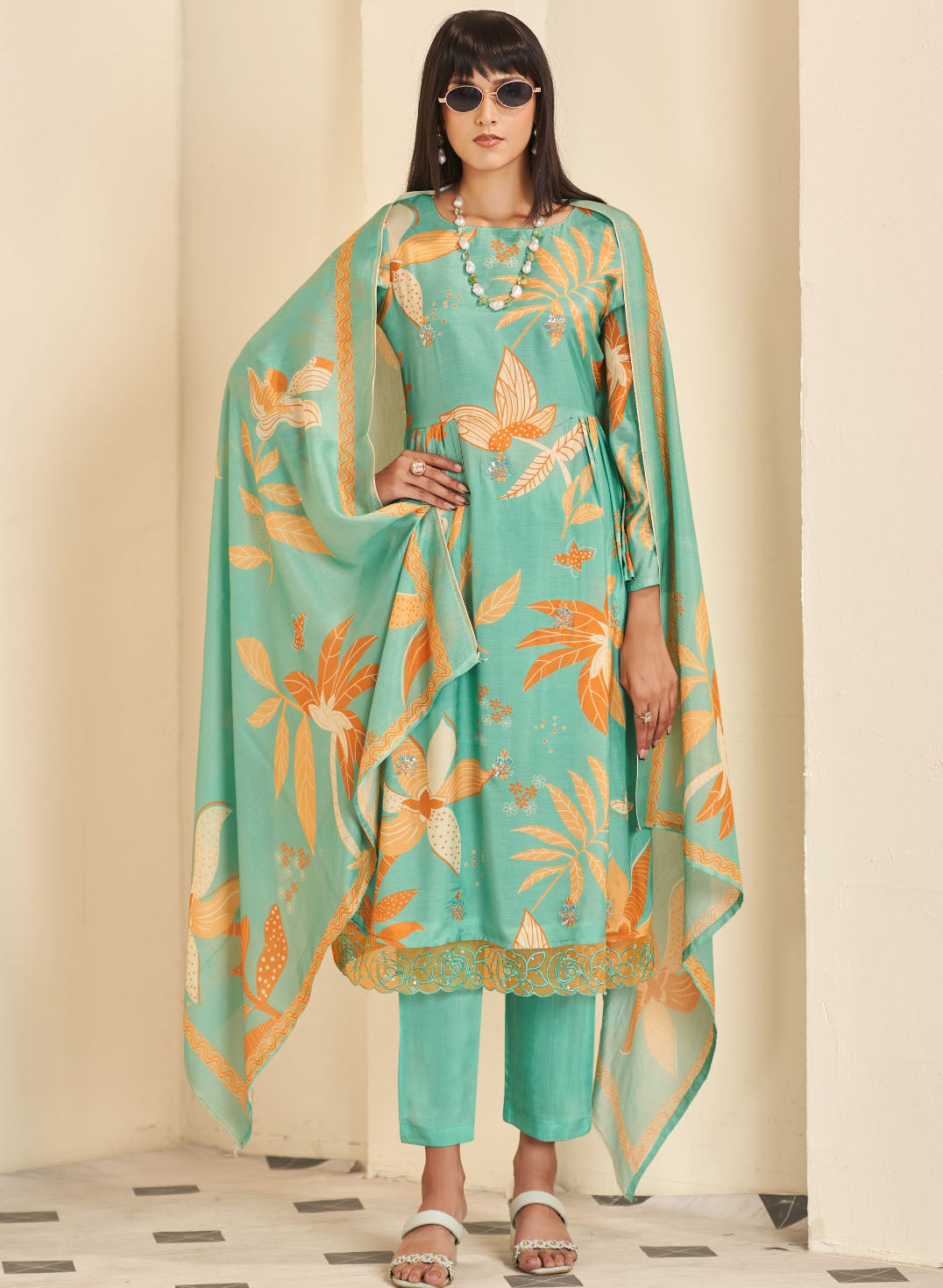 Party Wear Pure Muslin Unstitched Salwar Suit Fabric Material for Women