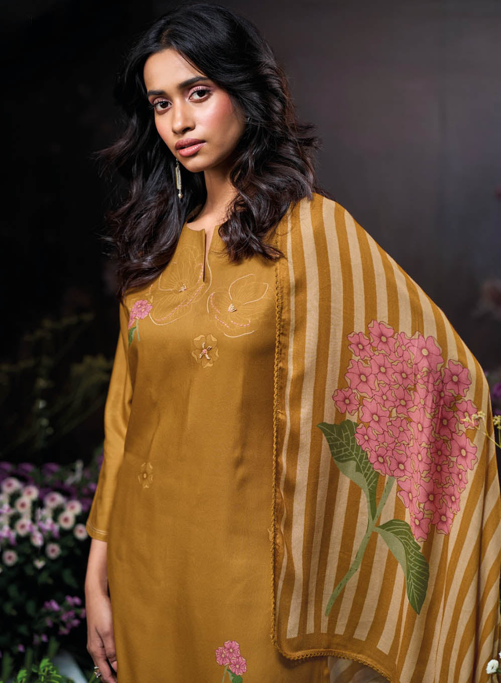 Ganga Woolen Pashmina Mustard Winter Unstitched Salwar Suit Set Material