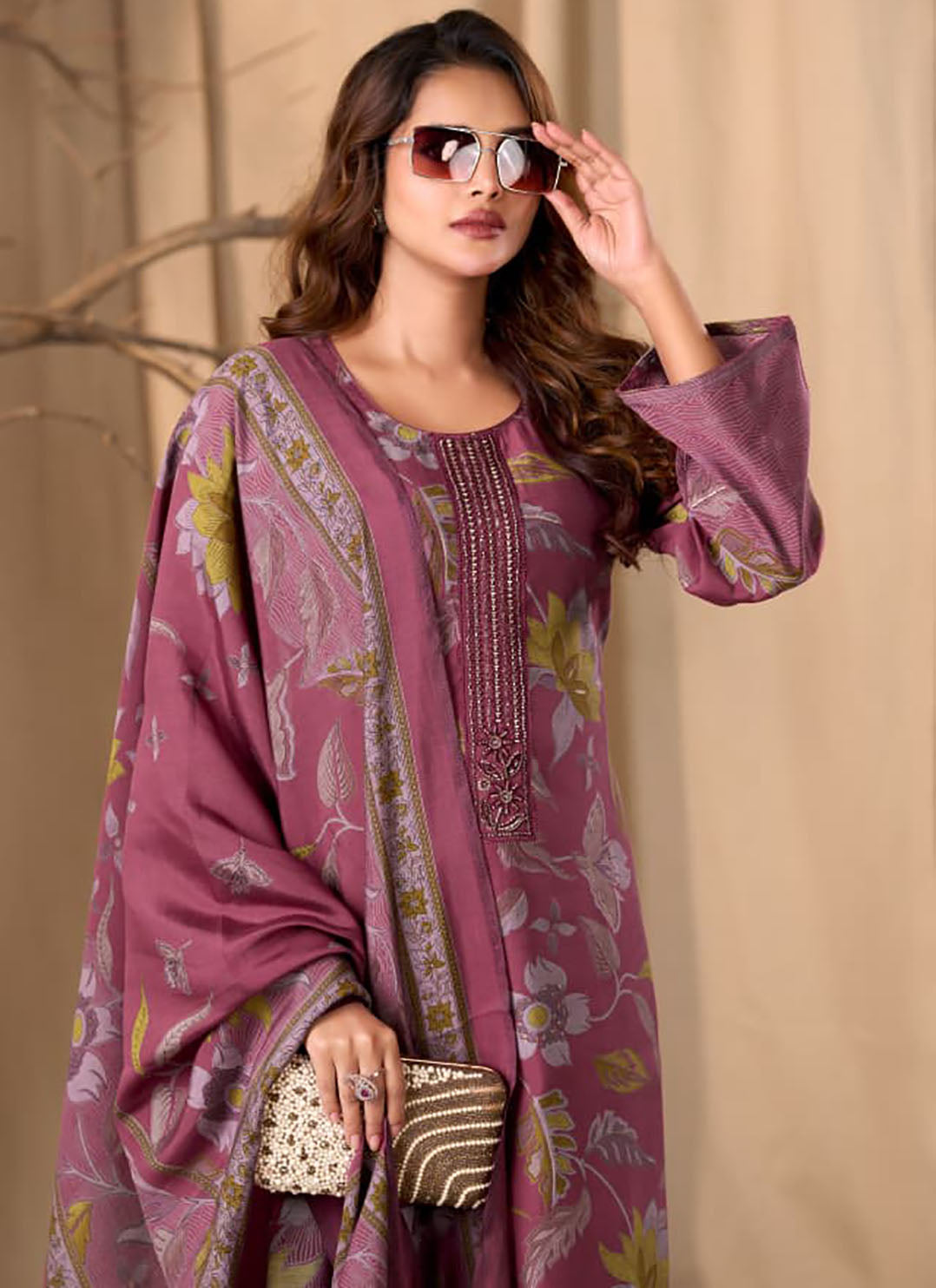 Pink Muslin Silk Unstitched Salwar Suit Fabric Material for Women