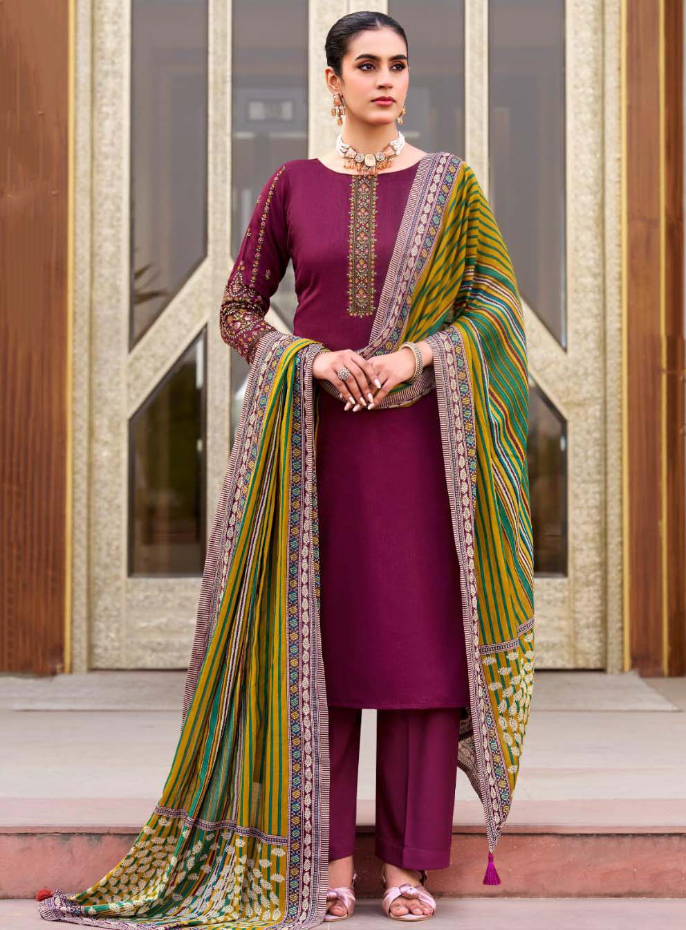 Cotton Satin Unstitched Salwar Suit Dress Material with Embroidery