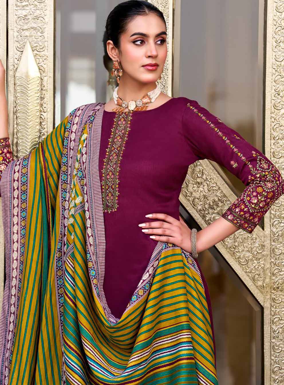 Cotton Satin Unstitched Salwar Suit Dress Material with Embroidery